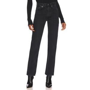 Agolde 'Lana' Black Cotton Mid Rise Straight Denim Jean Size 30
